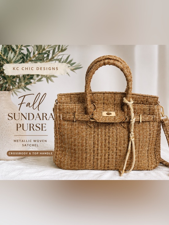 KC Collections Handbags - KC Chic Designs Fall Sundara Metallic Woven Satchel Crossbody Purse Gold